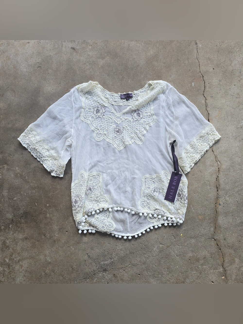 Hale Bob Crochet Knit Silk Blouse Medium NWT